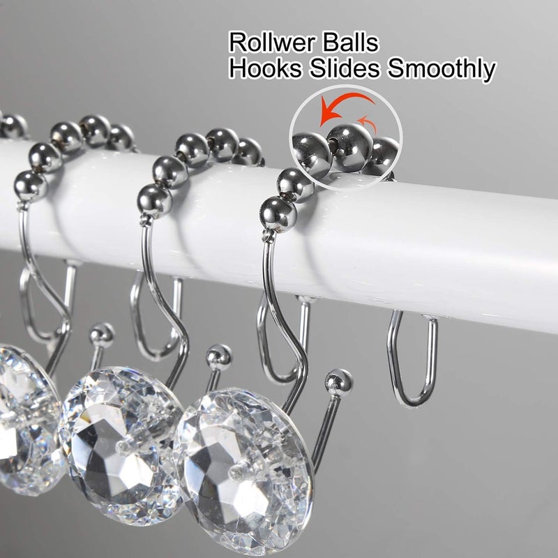 Goowin Shower Curtain Hooks, Crystal Shower Curtain Rings, Stainless Steel Shower Curtain Hangers, Metal Shower Rings for Curtain, Decorative Double Shower Hooks for Shower Curtain & Liner, Chrome - Image 5